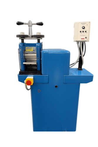 3.3" x 5" IRM #3350, 2-Hi Laboratory Rolling Mill, satin, High Carbon Chromium Alloy Steel, 3 HP AC motor