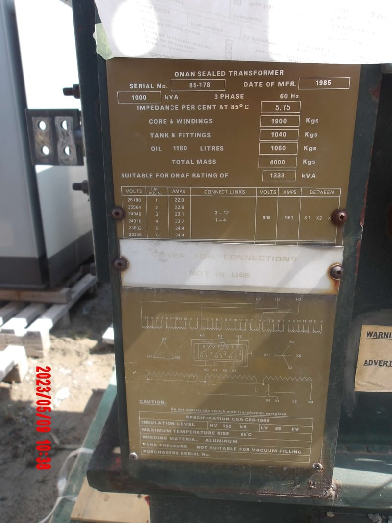 1000 KVA 24940 Delta Primary, 600Y Secondary, Station, Top-side