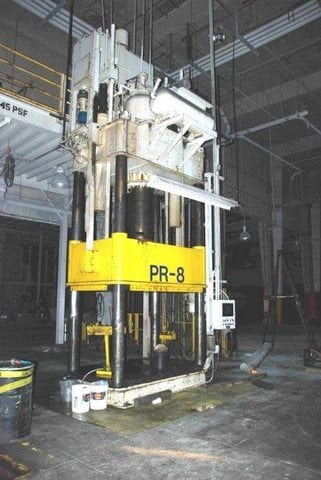 500 Ton, Lake Erie, 4-post hyd.molding press, 80" x46" bed area, 60" stroke, 114" daylight, PLC controls