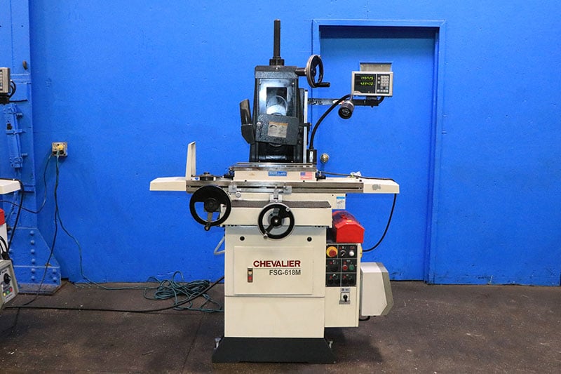 6" x 18" Chevalier #FSG-618M, hand feed surface grinder w/ roller bearing table, 8" x 1/2" x 1-1/4" wheel