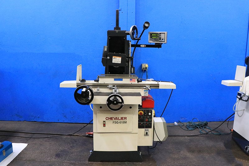 6" x 18" Chevalier #FSG-618M, hand feed surface grinder w/ roller bearing table, 8" x 1/2" x 1-1/4" wheel