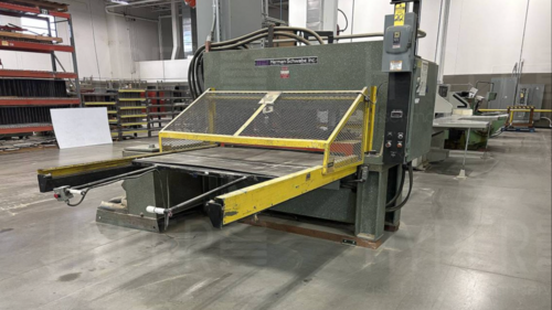 115 Ton, Herman Schwabe #SR-115, hydraulic press, 8 stroke, dual shuttle table, 32" x 64" bed