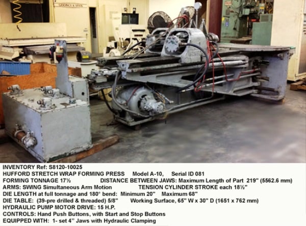 17 5 Ton Hufford Horizontal Stretch Wrap Forming Press A10 205 Part 