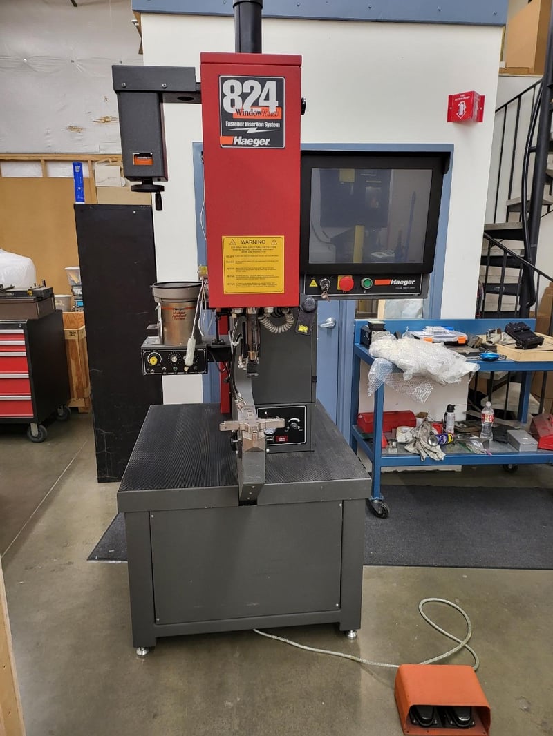 8 Ton, Haeger #WT-3L-R, hardware insertion press, 8" stroke, 24" throat, autofeed system, TIS tool holder