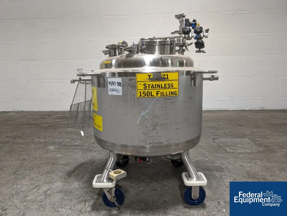 39.6 gallon Precision, Jacketed Receiver Tank, 316L Stainless Steel, 45/100 psi, 150L, 28" diameter x 17"