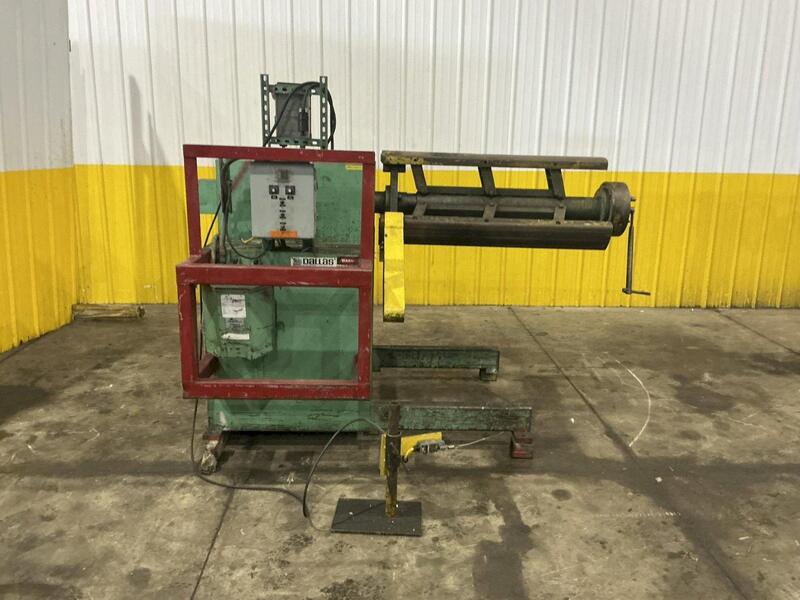 8000 lb. Dallas #DPR-8000-36, motorized uncoiler, 36" width, 60" outside dimensions, 16"-21" ID, manual
