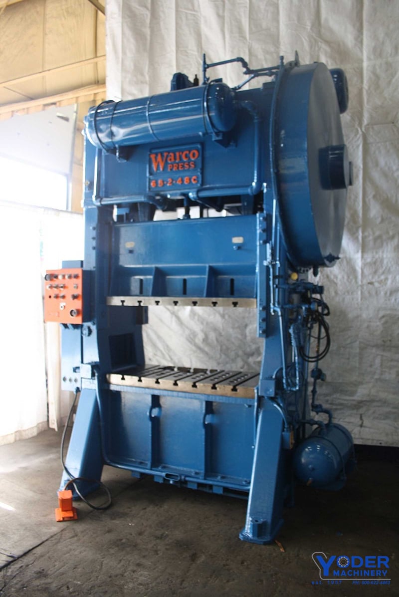 65 Ton, Warco #65-2-48C, straight side double crank, 6" stroke, 20" Shut Height, 4" slide adj., 45 SPM, 10