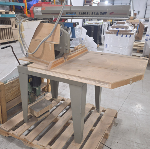 Omga #RN-600-CND, Radial Arm Saw, 14" blade diameter, 35" x 31" table, 23-5/8" to 24" crosscut, 4-1/2" max.