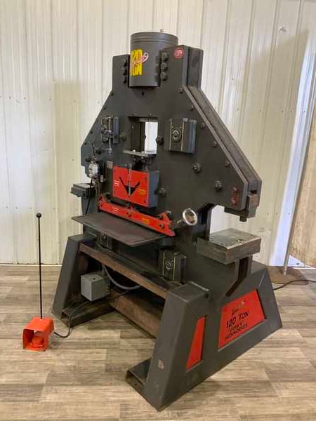 6" x 6" x 1/2" Edwards #120, hydraulic ironworker, 120 ton, 10 HP, 30 SPM, electric foot trip