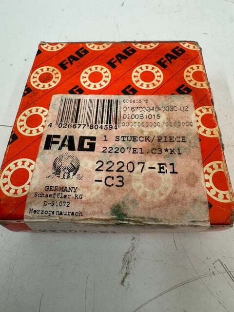 FAG (Schaeffler) 22207-E1-C3 Spherical Roller Bearing - 35mm ID x 72mm OD x 23mm Width - New