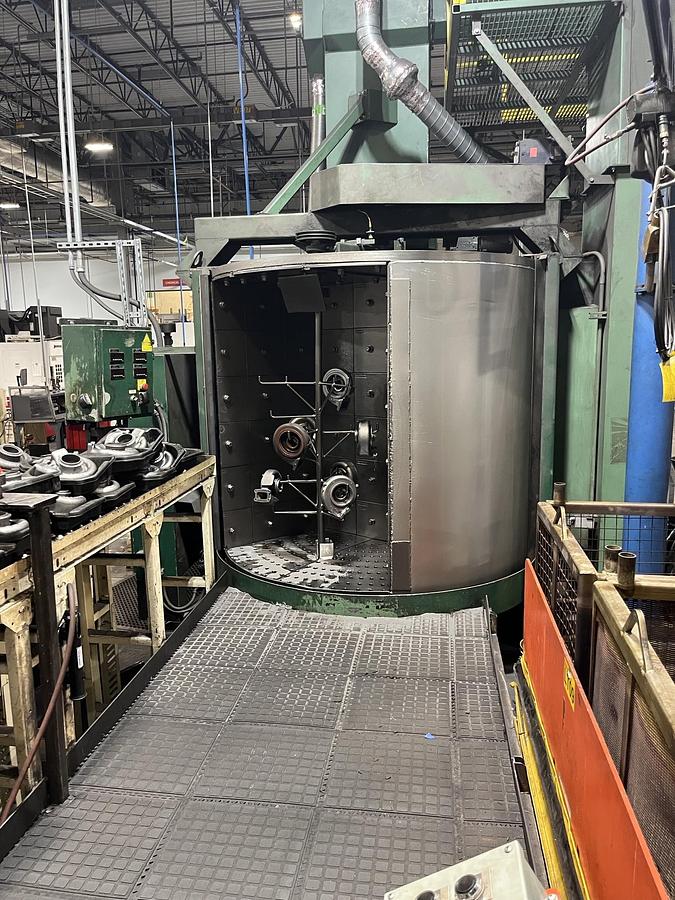 Goff #3672, Spinner Hanger Shot Blast Machine, 36" diameter x 60" high, 2000 lbs/hook, (4) 15 HP blast