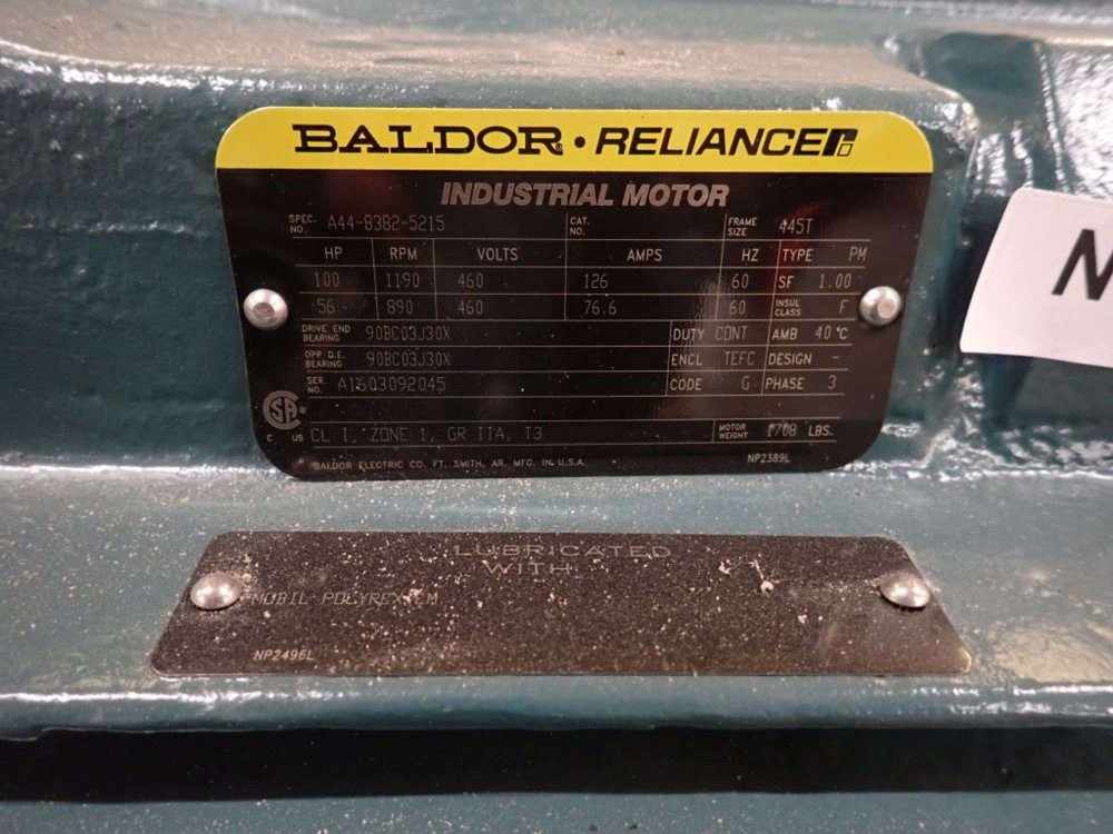 100/56 HP 1190/890 RPM Reliance, Frame 444T/445T, XPTEFC, 460 Volts (2 available)