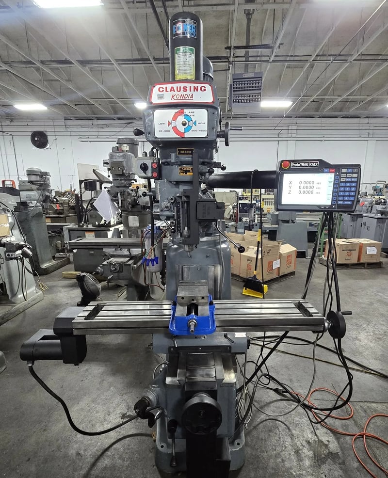 Clausing Kondia #FV-1, Vertical Knee Mill, 9" x 48", 3 HP, 4000 RPM, ProtoTrak KMX, CNC