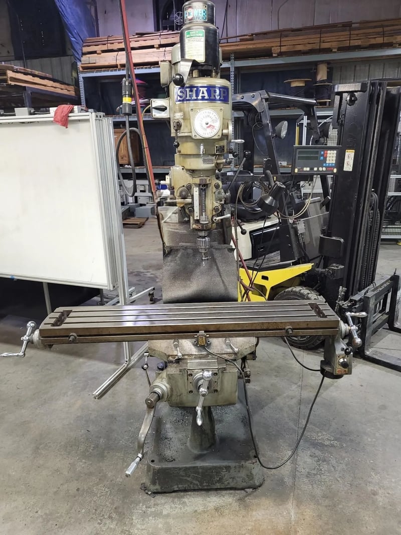 Sharp #LMV-50, Vertical Mill, 3 HP, 60-4500 RPM, 9" x 50" Table, R8 Spindle