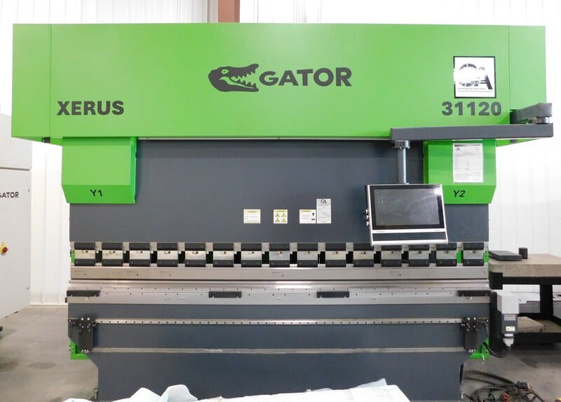 135 Ton, Gator #XERUS-31120, CNC press brake, 10' overall, 100" between housing, 10.2" stroke, 16.1" throat