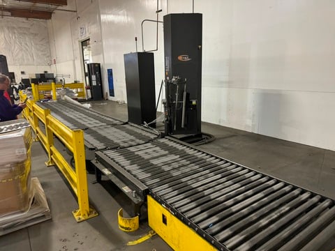 Wulftec #WCA-Smart, Pallet Wrapping System, 80" max. wrap height, 30' powered roller conveyor, 480 Volt, 3PH