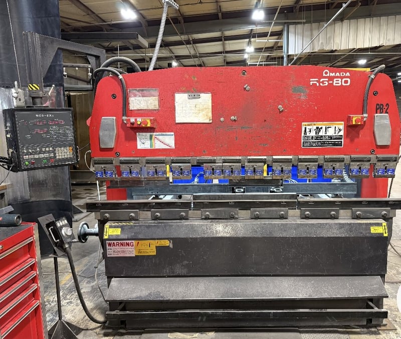 88 Ton, Amada #RG-80, CNC press brake, 8.2'OA, 80.8" btwn uprights, 3.94" stroke, 15.76" throat, 1997