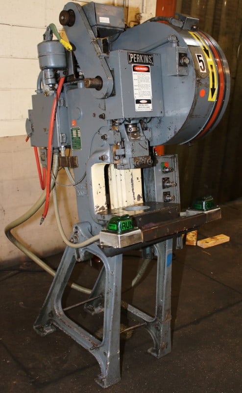 9 Ton, Perkins #200-B, OBI press, 1.5" stroke, 8" x13" bed, 5.5" Shut Height, 1.5" adjustment, air clutch