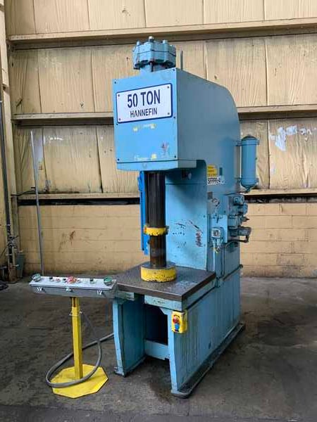 50 Ton, Hannifin, hydraulic C-frame press, 24" stroke, 15" throat, 30" x 27" bed area, 10 HP