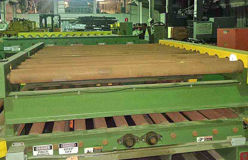 10000 lb. Braner, 64" face x 6.5' L banding line conveyor, 19" passline height, 3.5" diameter rolls on 6.5"