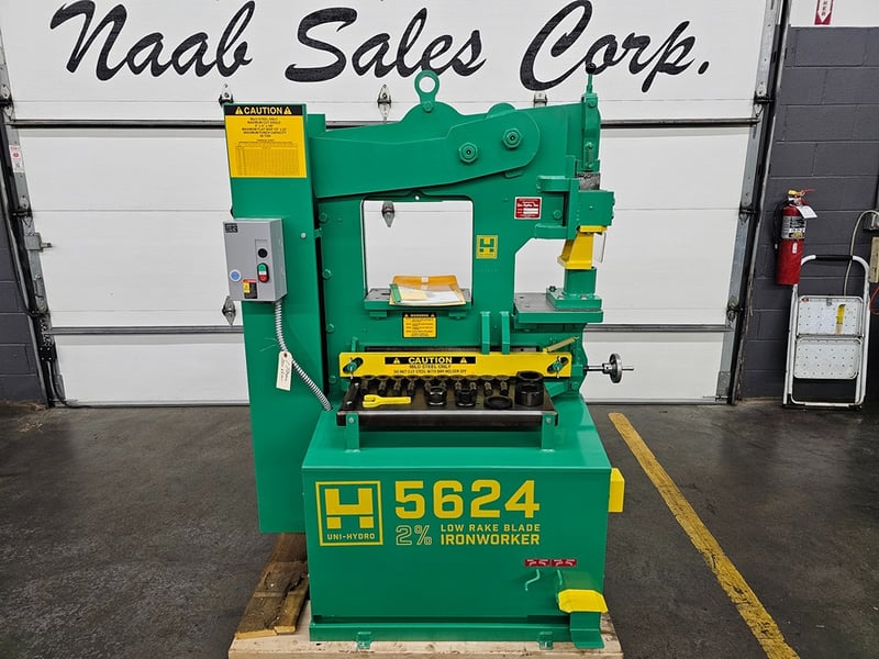 6" x 6" x 3/8" Uni-Hydro #5624, Hydraulic Ironworker, 56 ton, 9" throat, 1/2" x 24" bar shear, 9-50 SPM, 5