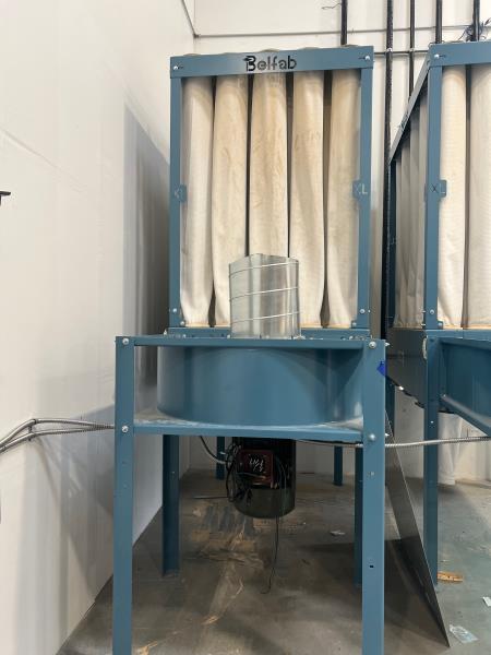 5000 cfm Pyradia/Belfab #BEL150, dust collector, 15 HP, 329 sq.ft., (41) 8" diameter x 5-1/2' bags, baghouse