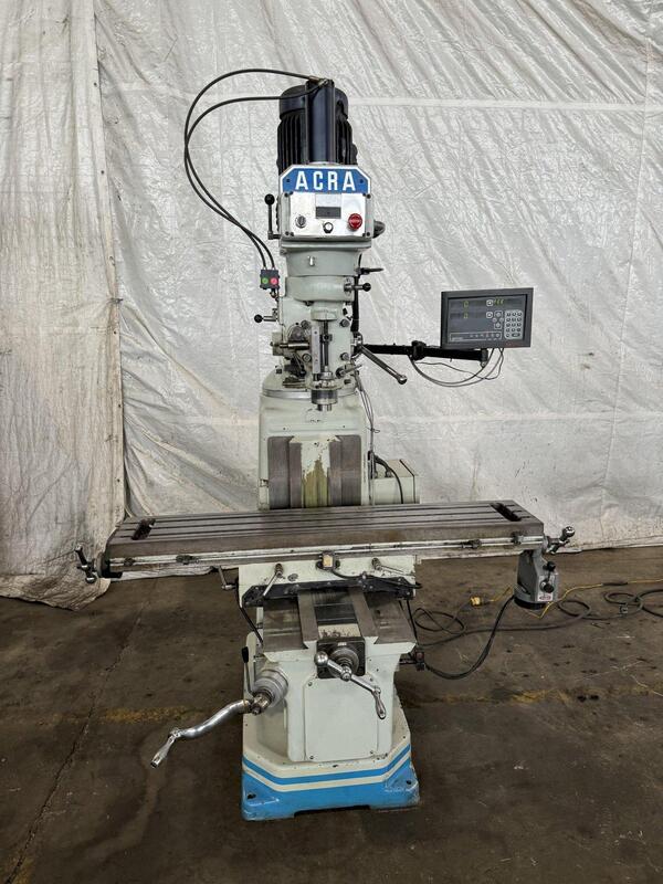 Acra #AM3VVAL, vertical mill, 10" x54" tbl., 3 HP, 36" X, 16" Y, 5" Z, 55-4250 RPM, R-8