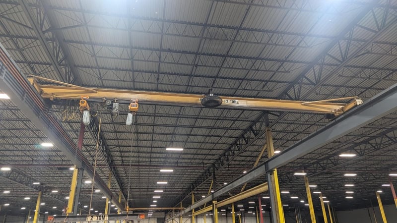 2 Ton, (2x1 Ton) Harrington, Fixed Trolley Spacing, 34' 0" span, 20' Lift, Pendant, VFD Bridge, Spreader