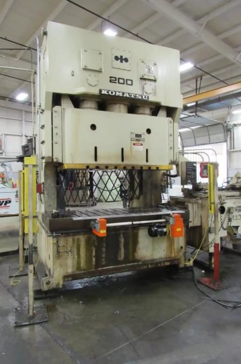 220 Ton, Komatsu #OBW-200-2, Gap Frame Double Crank Press, 9.84" stroke, 19.69" shut height, 94.49" x 35.4"