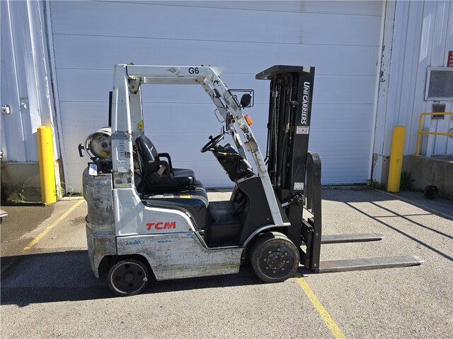 4000 lb. TCM #FCG20L-A1, LP gas three-stage cushion tire forklift, 187" lift, 81" mast, Cascade weigh forks