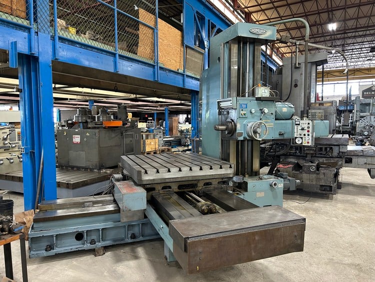 4" Nomura #B-100WR, table type horizontal boring mill, 55" x 63" built-in power rotary table, digital read