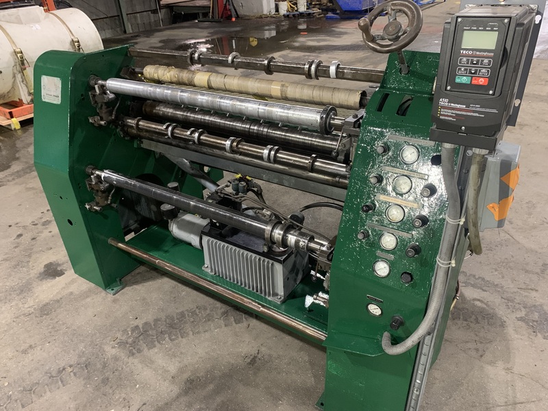 Dusenbery #635-BL, 45" duplex slitter rewinder, 34" unwind diameter, 18" rewind diameter, 3" shafts