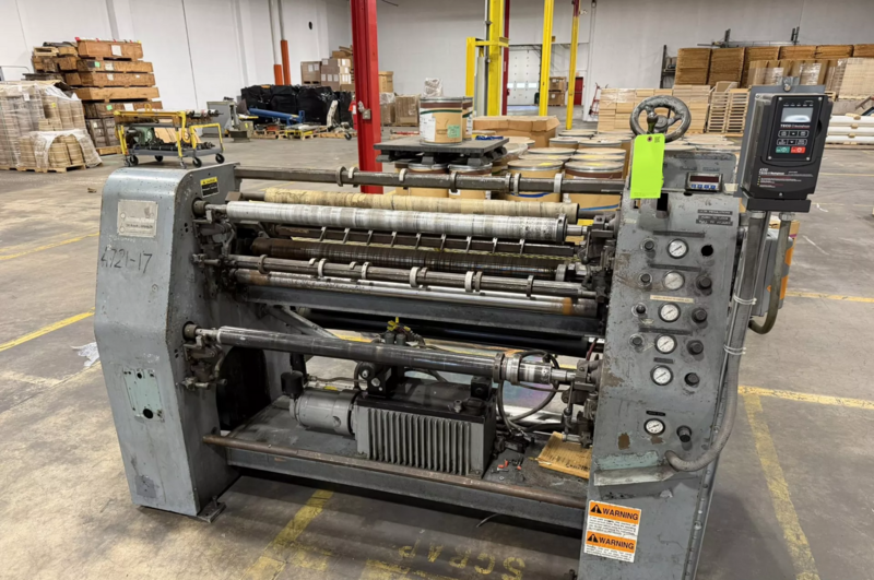 Dusenbery #635-BL, 45" duplex slitter rewinder, 34" unwind diameter, 18" rewind diameter, 3" shafts