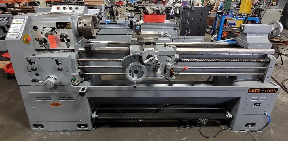 16"/23" x 60" Victor #1660, gap bed engine lathe, 2" bore, 30-2000 RPM, 7.5 HP, 10" 3-jaw chuck, D1-6, MT4