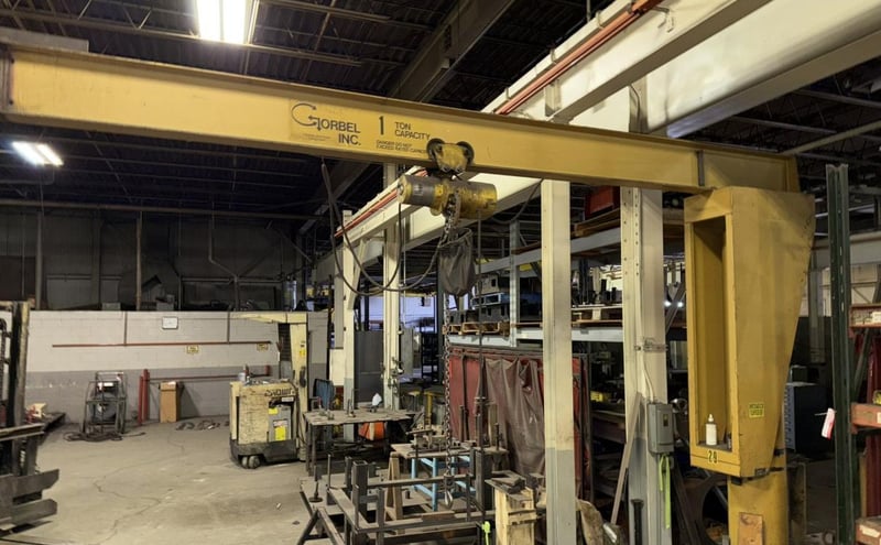 1 Ton, Gorbel, jib crane, 12' reach, powered budget hoist