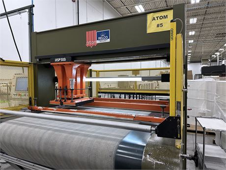 30 Ton, Atom, travel head die cutting press, 78" x 19" cutting area, 19" x 19" head, 220 V., 3-phase, RELCO