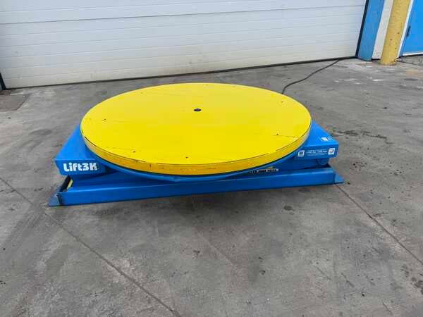 3000 lb. Bishamon #13K-TT, hydraulic scissor lift table, 43.750" raised height, 43" table diameter, 1 HP, 2021
