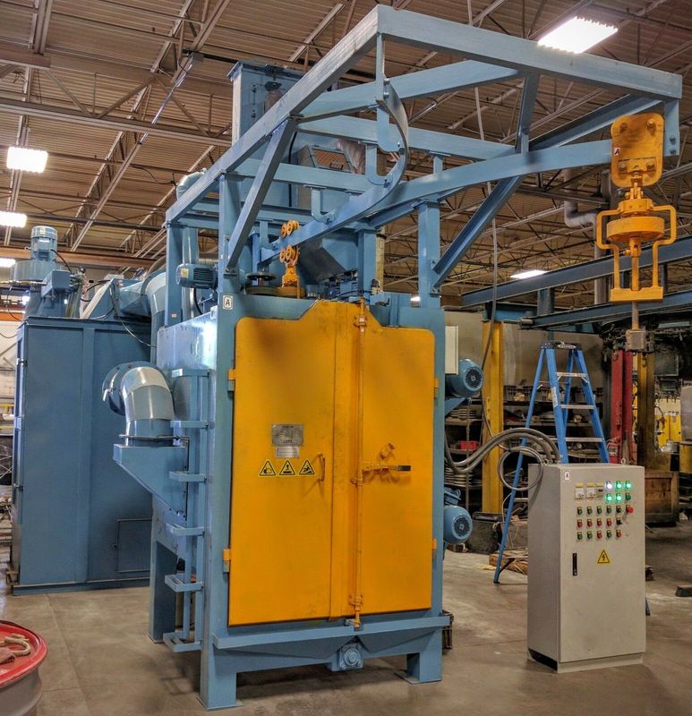 Custom automatic YTrack spinner hanger shot blast system with dust