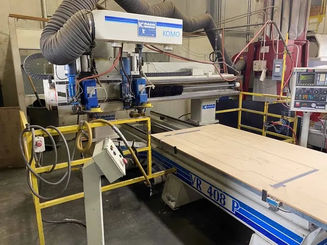 Komo #VR-408-P, CNC router, 48" x 96" table, (2) spindles, (3) drill heads, Fanuc OM Control, 1995 (2