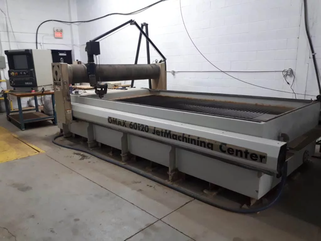 Omax #60120, CNC waterjet cutting system, 6.42' x 10.5' table, 40 HP pump, 55,000 PSI, reconditioned, Omax