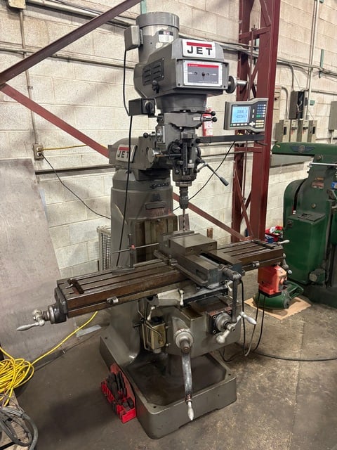 Jet #JTM-4VS, Vertical Milling Machine, 34" X, 12" Y, 14.5" Z, 9" x 49" table, 3 HP, 60-4200 RPM, 2-axis