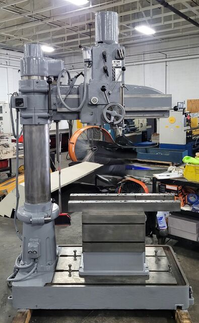 3' -8-5/8" Arboga #RLM-3508, radial drill, 3 HP, 70-1350 RPM, #4MT, 1.57" capacity, 7" quill travel, power