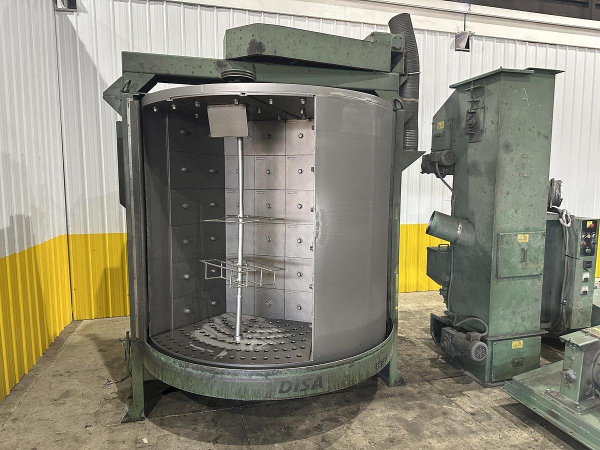 36" Goff #3672D, Direct-Drive Blast Wheels, 60" tall work chamber, 2,000 lb. spinner hook capacity, (2) 15 HP