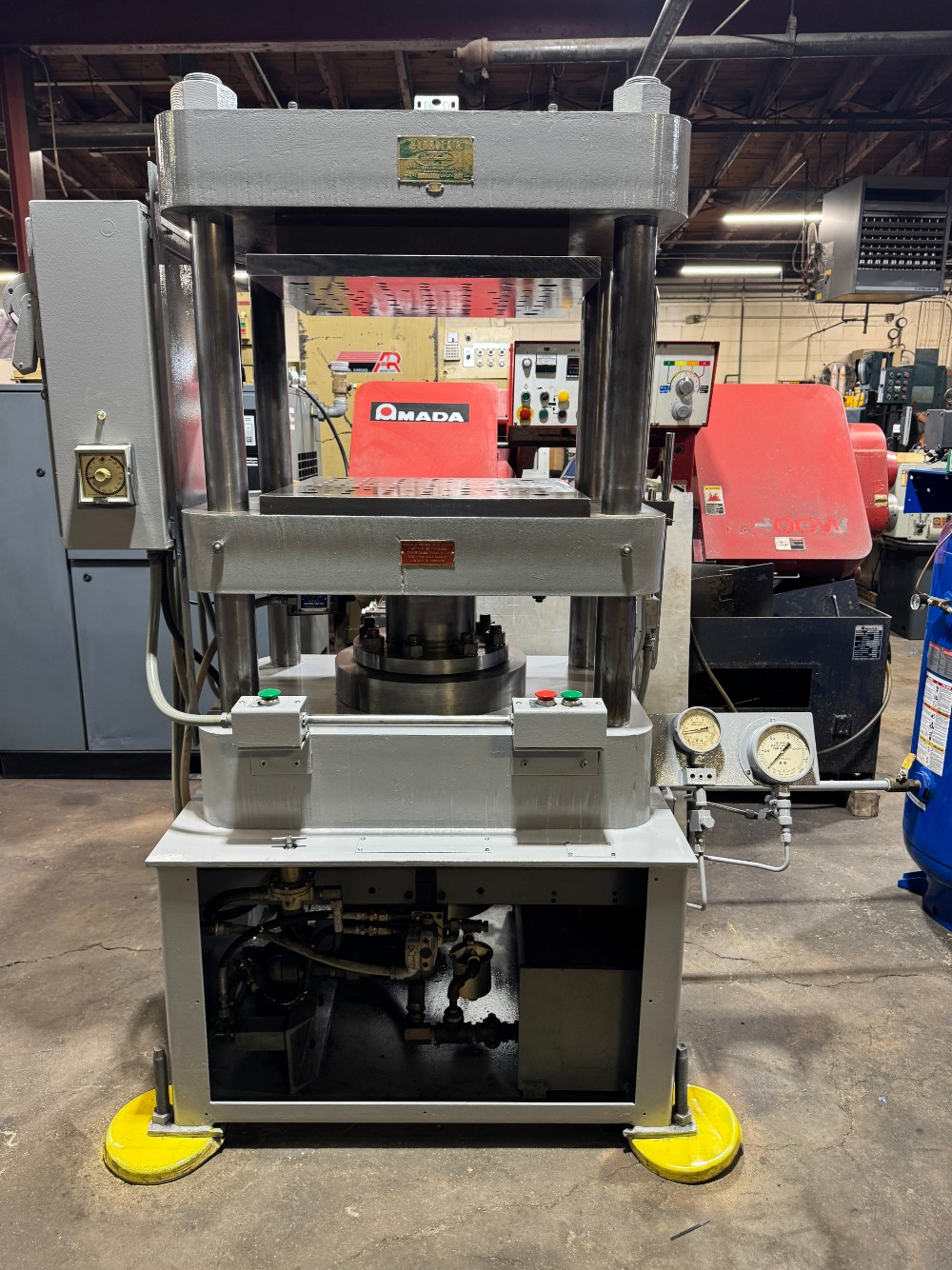 100 Ton, Greenerd #CP100T, 4-Post Up-Acting Air-Over-Hydraulic Press, 12" stroke, 24" daylight, 36" x 24"