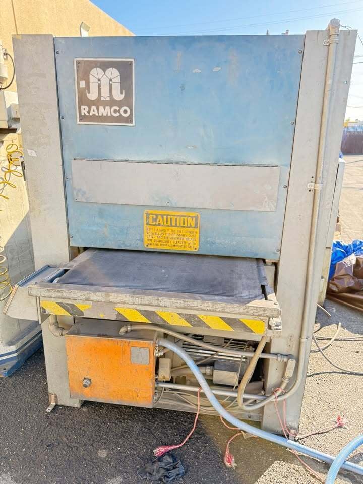 36" Ramco, wide belt sander, single head, conveyor feed table, dust extraction ports