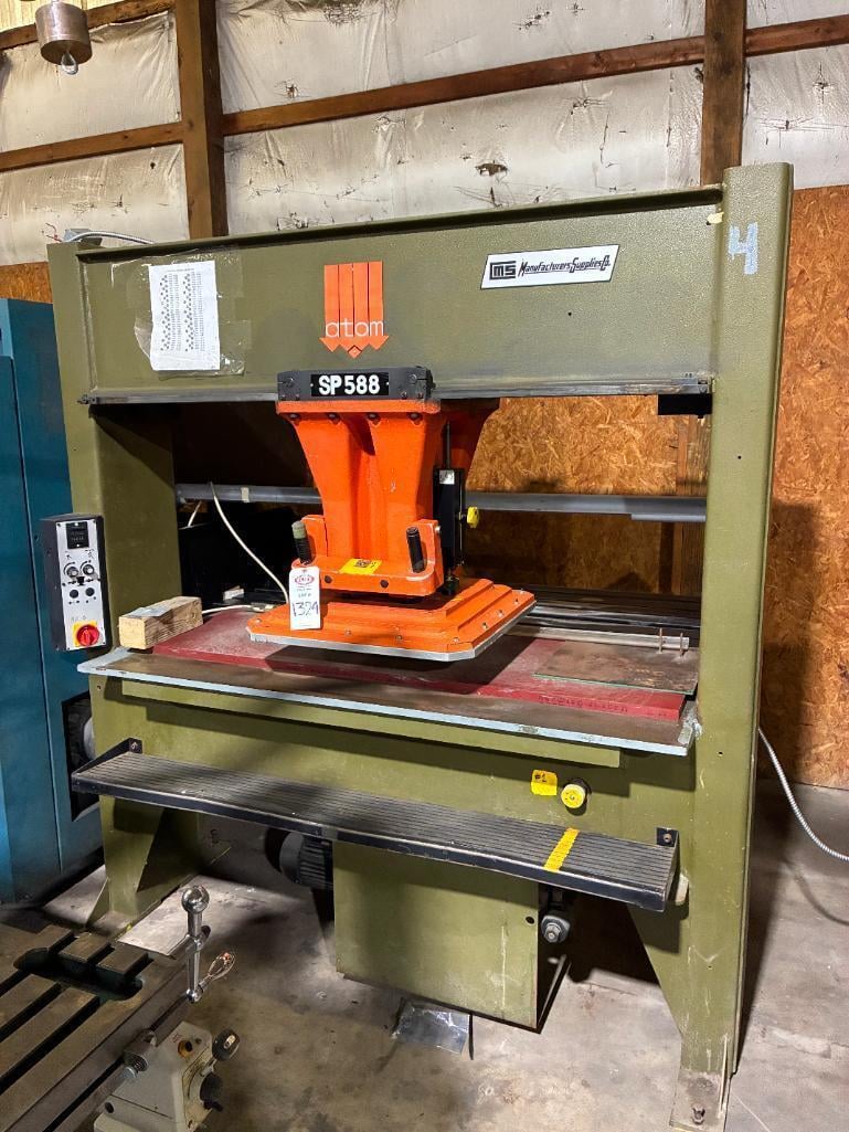 40 Ton, Atom #SP588/40, traveling head hydraulic die cutting clicker press, 6 stroke, 2015
