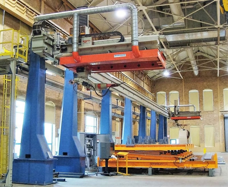 IGM, robotic welding cell, 1377" X, 118" Y, 59" Z, (2) 49" positioners, 151" swg, 2007, #26597
