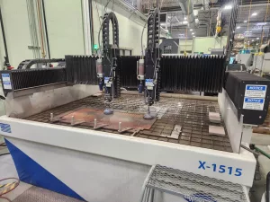 Wardjet #X-1515, CNC Waterjet Cutting System, 5' x 5' table, 50 HP pump, 60,000 PSI, 12" Z, dual programmable