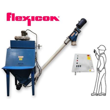 Flexicon, bag dump station w/ 4" x 7' flex screw auger conveyor and dust collection, 12" bag table, 1.5 HP