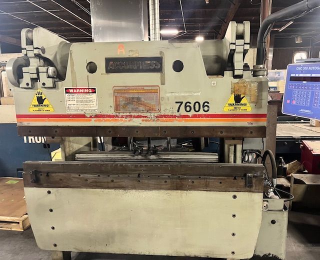 60 Ton, Accurpress #7606, hydraulic press brake, 6' overall, 52" between housing, 8" stroke, 8" throat, CNC
